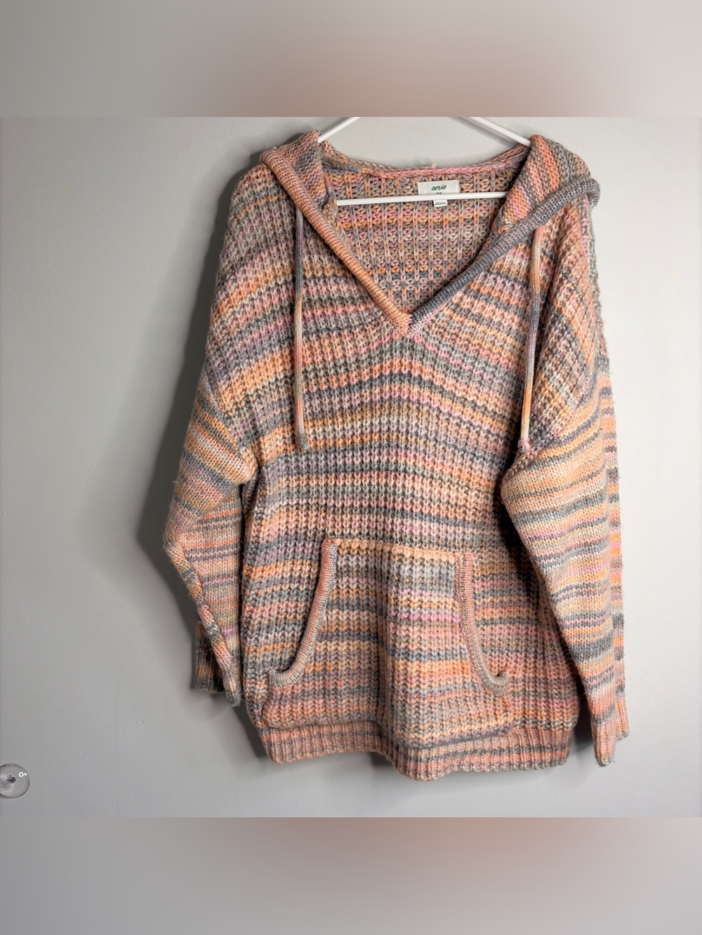 Aerie Cozy Multicolor Hooded Knit Sweater - Pastel Stripe - Picture 3 of 8
